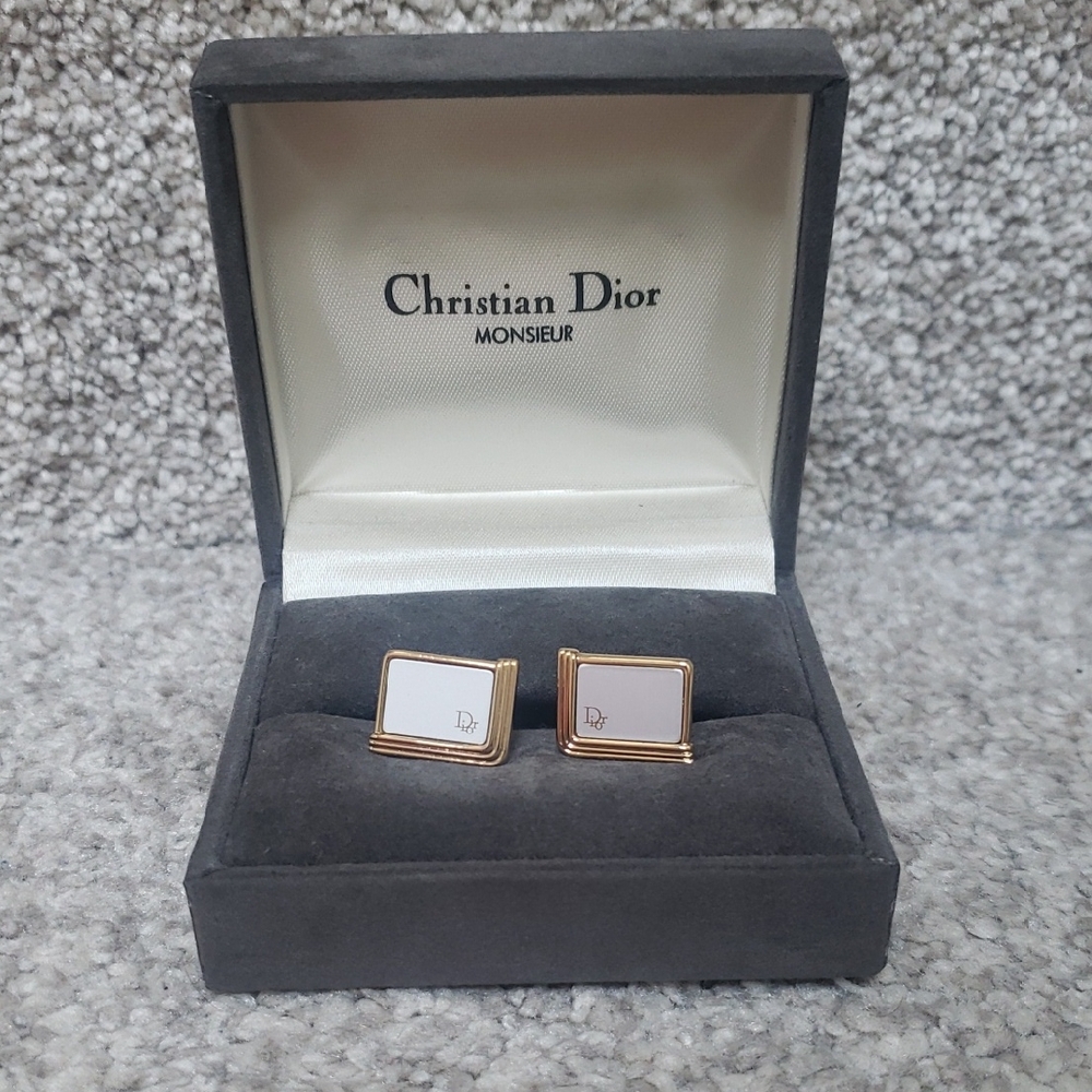 Dior Gold and White Cufflinks In Box